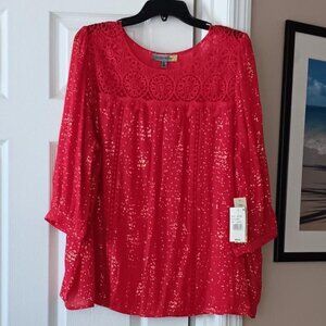 Womens Top Red with Gold and Lace Size XL NEW